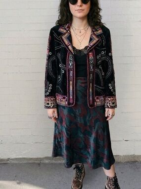 Vintage 90s Coldwater Creek Velvet Embroidered Blazer Black SizeSmall Whimsigoth